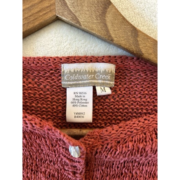 Coldwater Creek Cardigan Medium Button Textured Open Knit Autumn Fall Rust - Picture 11 of 11